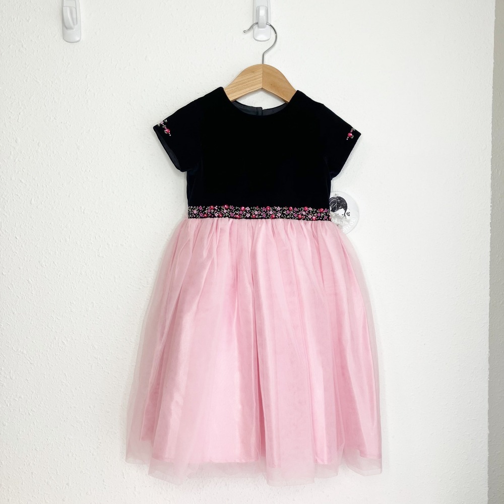 NWT Sarah Louise England Girls Dress Embroidered Navy Velvet Pink Tulle 2 yrs - Picture 14 of 14